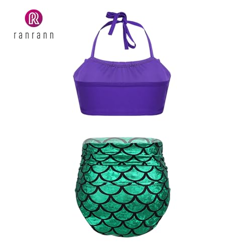 2PCS Kids Girls Bikini Mermaid Swimwear Swimsuit Halter Tops with Scaled Bottoms Bathing Suit Beachwear2