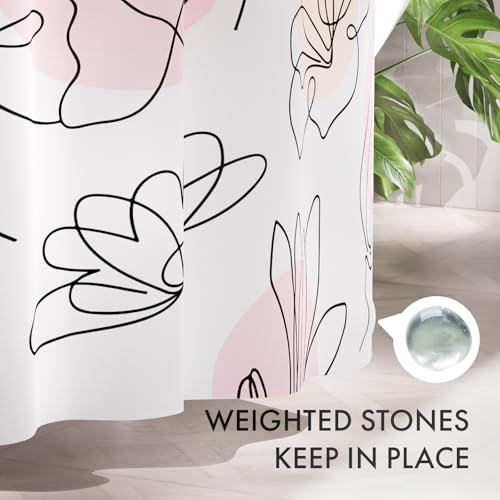 Image of AmazerBath Floral Shower Curtain, 72 inchx72 inch Washable Cloth Spring Black Ink Blooms Shower Curtain with 12 Metal Hooks, Farmhouse Fabric Rustic Colorful Flower Shower Curtain Set for Bathroom Decor