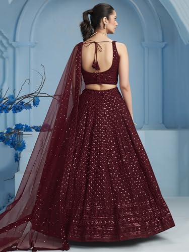 Image of Zeel Clothing Women's Sequins Thread Embroidered Georgette Lehenga Choli With Dupatta (5124-Women-Lehenga-Choli-New; Free size)