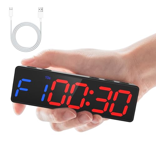Gym Timer Clock for Home Gym Magnetic Mini Portable 12/24H Wall Clock Stopwatch/Interval Timer for Workout Countdown/UP Digital timer with Built-in Powerful Battery Boxing clock for Home/Gym/Garage