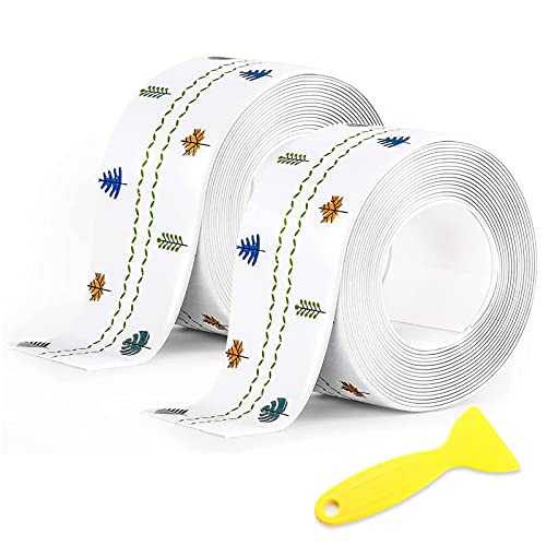 2 Rolls Bath Sealant Strip, Self Adhesive Sealant Tape PVC Caulk Strip, Waterproof Anti Mould Simple Seal Tape with Sealing Tool for Kitchen, Bathroom, Sink, Bathtub, Toilet and Wall Corner