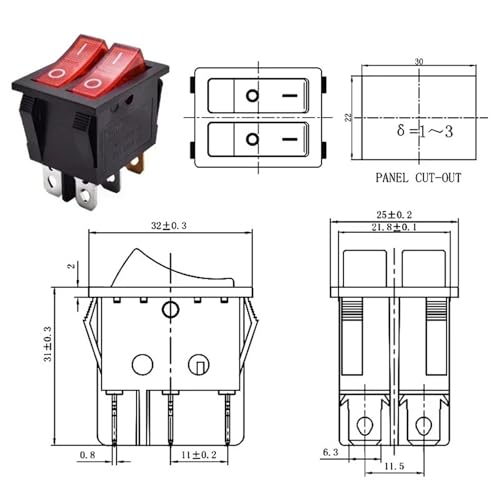 Interruptor basculante KCD6 de 6 pines con luz de control doble para barcos de 12V 3