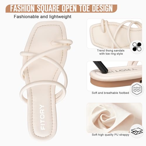 Image of FITORY Women's Slide Sandals Flat Toe Ring Thongs with Cross Strap for Summer Size