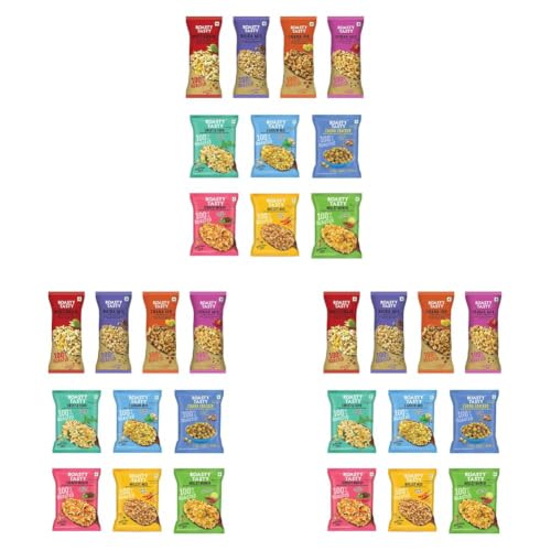 Image of Roasty Tasty Assorted Namkeen Combo | Roasted Millet Snacks Pack | Palm Oil-Free, No Cholesterol, No Trans Fat Snacks, Namkeen & Roasted Chana I Replacement to fried namkeen, potato chips, bhujiya | Healthy Snacks for Weight Management | Pack of 30