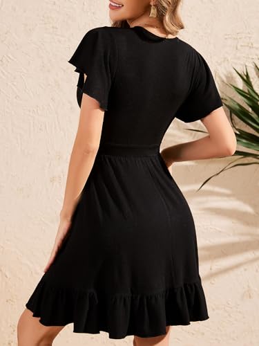 TORARY Womens Summer Dresses 2025 Floral Cap Sleeve Wrap V Neck Ruffle A-Line Sun Dress3