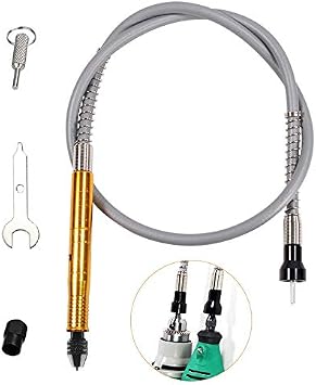 1/8" 3.175mm Flex Shaft Adapter Attachment 42" Length Flexible Drill Extension Cable Adjustable Chuck Head Holds 0.3-3.2mm Shaft for Polishing Kit Drill Bit Wire Brush Golden