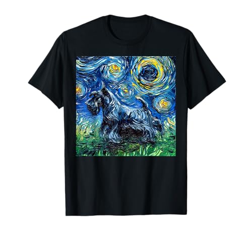 Scottish Terrier Starry Night Scotty Dog Artwork T-Shirt