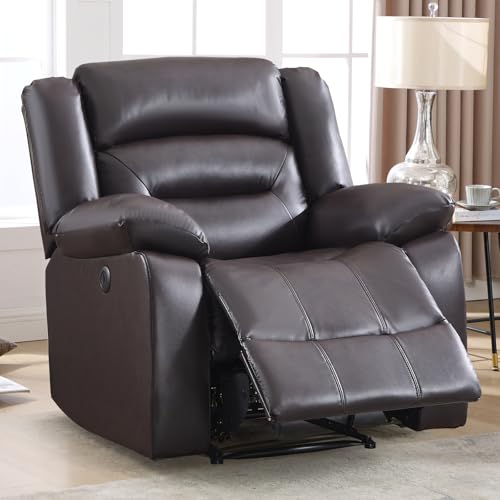 Image of EBELLO Classic Power Recliner Chair, Faux Leather Oversized Electric Overstuffed Chair with Thicked Cushion and Back, Single Sofa with Comfortable Armchair, Brown, 2Pcs