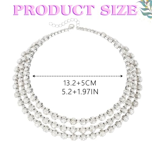 JEAIRTS Multi-Layer Rhinestone Choker Necklace Sparkly Elegant Party Prom Jewelry for Women4