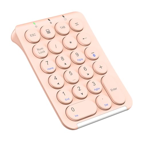 iClever テンキー Bluetooth ワイヤレス 数字 キーボード パンタグラフ式 Type-C充電 超薄型 Tabキー付き ブルートゥース 無線 ナンバーパッド 左手デバイス 片手デバイス ショートカットキー Windows/iOS/Android対応 IC-KP08 (ピンク)