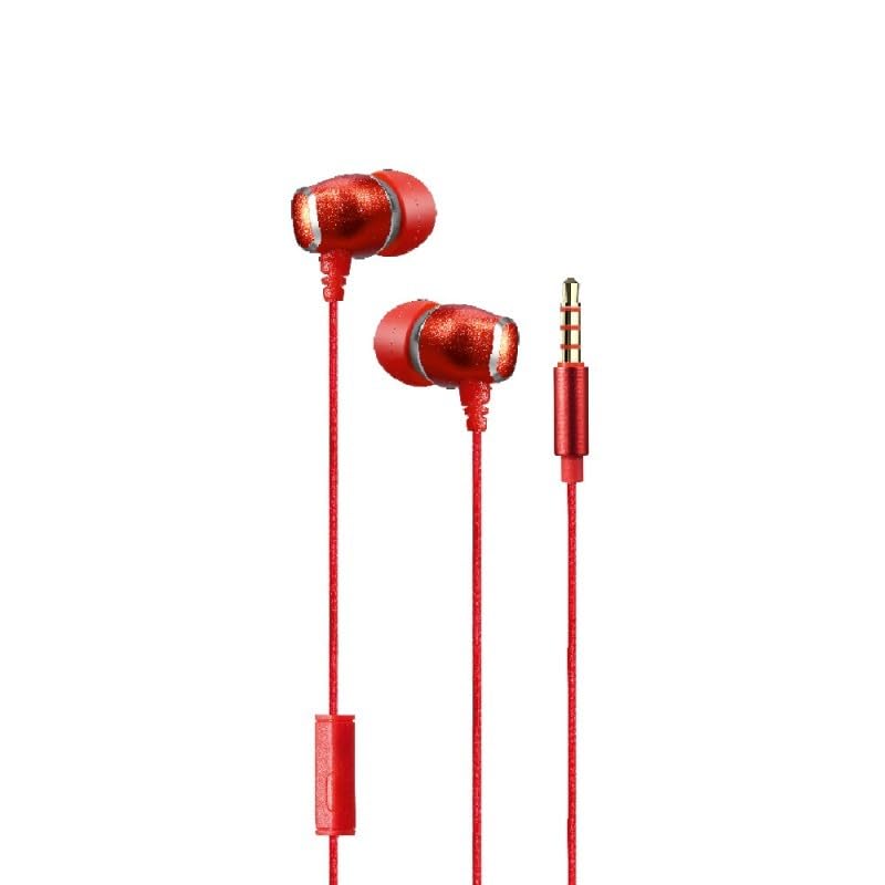 Trands Wired Stereo Earphone with Mic, 1.2 Meter Cord Length, Red