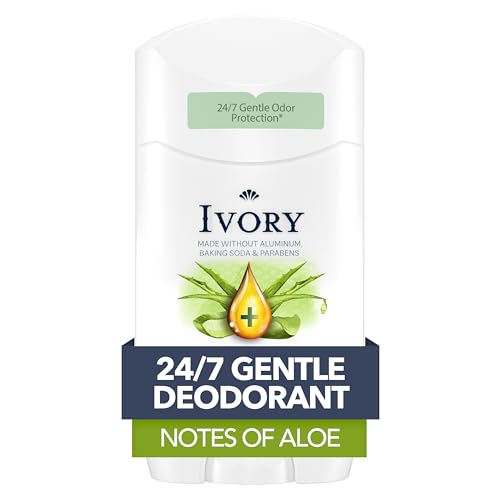 Ivory Aluminum Free Deodorant, Notes of Aloe, 24hr Gentle Deodorant, Dermatologist Tested, Baking Soda Free, Paraben Free, 2.4 oz