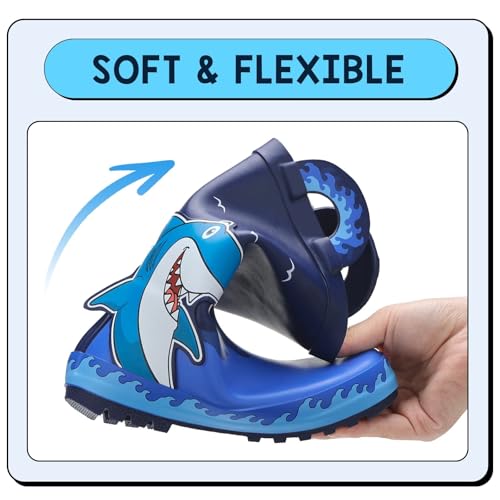 EUXTERPA Toddler Rain Boots for Boys Girls Waterproof Kids Printed Rubber Boots with Easy On Handles3