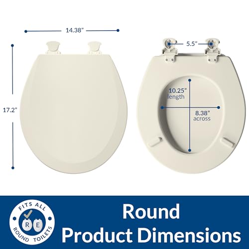 Image of Bemis 500EC Durable Wood Toilet Seat with Easy Clean Hinges, Made in USA, Round, Biscuit