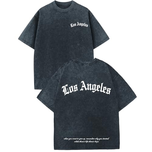 Bobeutou Oversized Graphic Tshirts for Men Los Angeles Vintage Tees