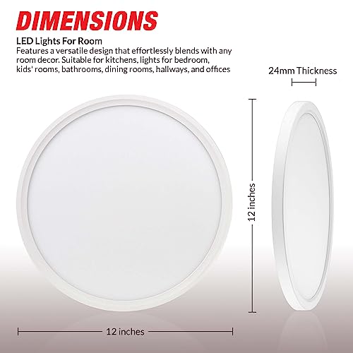 Quaser 4-Pack Led Flush Mount Ceiling Light Fixture, 12Inch With 5 Different Color Temperatures Low-Profile Round Led Light 20W 2000 Lumen 120 Volt, Light Fixture For Hallway, Bedroom-White #TOP2