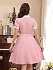 ODIZLI Women's 1950s Retro Dress Short Puff Sleeve Midi Dress Rockabilly Dress Cocktail Dresses, Pink, S #4