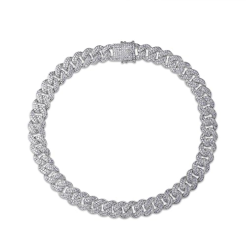 SAVEARTH DIAMONDS 38.90 Ct Round Cut Lab Created Moissanite Diamond 15MM Two Row Cuban Link Chain Necklace For Men In 14k White Gold Over 925 Sterling Silver, 30" Length, Color : G-H, Clarity : VVS1