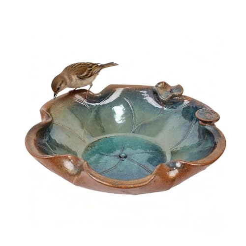 Ceramic Bird Bath and Feeder, Heavy Duty 12.2-Inch Ground Feeding Bowl, Wildlife Water Station for Squirrel Rabbit Bird Bee - Garden, Yard, Balcony Décor