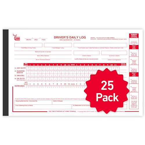 25 Pack Driver Daily Log Books for Truck Drivers with 7 & 8 Day Recap - 35 Sets of Forms Per Log Book, 2-Ply Carbonless, 5.5" x 8.5", DOT Log Book for Truck Drivers, FMCSA Compliant, Easy Tear-Out by BUCK TAPE AS TOUGH AS A BUCK - Used condition - US$54.14