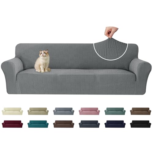 Ystyle Funda de Sofá 4 plazas, Universales Fundas para Sillones Elástica con Reposabrazos, Cubre Sofa Antideslizante Antimanchas, Protector de Muebles para Perros y Mascotas, Gris Claro