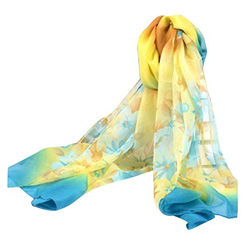 Bestpriceam Women Lady Chiffon Butterfly Print Neck Shawl Scarf Scarves Wrap Stole (Blue New)