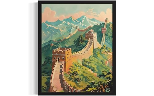 aj decor The Great Wall of China Landscape Poster Art Print, Retro Vintage Nature Painting Gallery 22 (8 x 10 inches, Unframed)