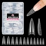 UNA GELLA Clear Stiletto Nails Tips Half Cover Stiletto Gel Nail Tips 216pcs Almond Shape False Acrylic Nail Tips for Faster Gel Nail Extension DIY Art Salon Press On Nails 12 Sizes