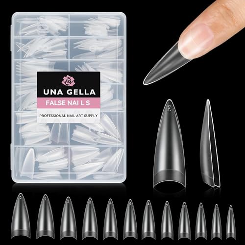 UNA GELLA Clear Stiletto Nails Tips Half Cover Stiletto Gel Nail Tips