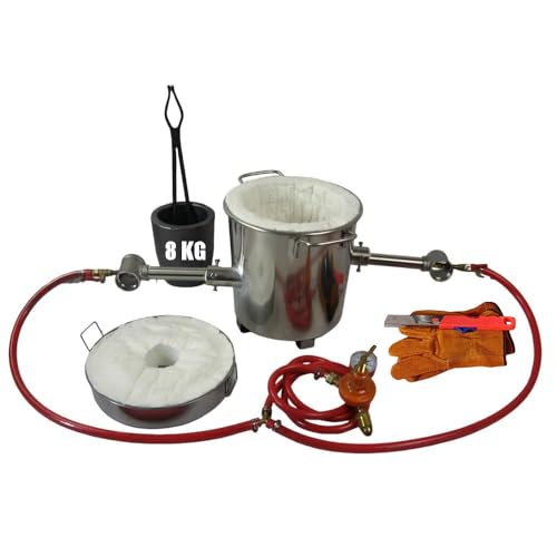 Image of LSMIITTH 8KG Metal Melting Furnace Dual Forge Burner Furnace with Crucibles, Foundry Casting Home Kiln for Metal Gold Silver Copper Brass