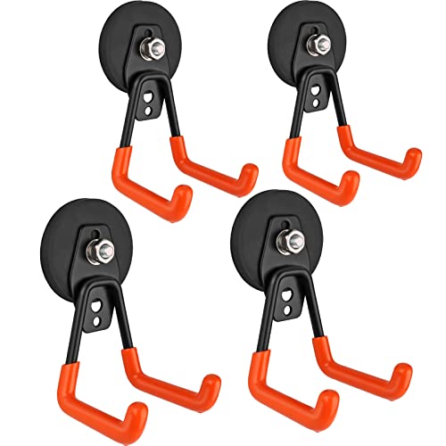 Nubauto 4 Pcs Magnetic Hooks, Garage Magnetic Hooks Heavy Duty With Anti-Slip Coating, Strong Storage Utility Magnetic Hooks For Organizing Power Tools, Ropes, Metal Cabinet, Garden Tools (Orange,M) #TOP4