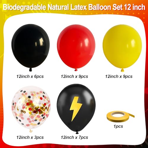 Image of Red Yellow Black Balloons, 12 inch Lightning Cartoon Ball Anime Balloon Birthday Decorations, Lightning Printed Balloons Red and Black Confetti Balloon for Boys Theme Race Car Party Decor