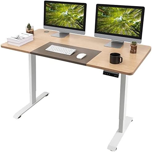 Homall Electric Height Adjustable Standing Desk 55 x 28 Inches Computer Desk Stand Up Home Office Workstation Desk T-Shaped Metal Bracket Desk with Wood Tabletop and Memory Settings （Beige）