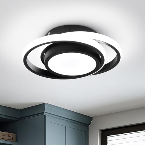CANEOE Small Modern LED Ceiling Light,2 Rings Creative Design Ceiling Lamp Black Indoor Hallway Light Fixtures for Living Room Bedroom Kitchen Office (Cool White,6000K)