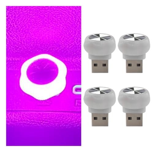DEAELF 4PCS USB LED Car Interior Atmosphere Lamps, Portable Mini Auto Flower Decoration Night Light, Plug-in USB Vehicle Ambient Lighting Kit, Universal for Most Cars, SUVs, Trucks, RVs (Pink)