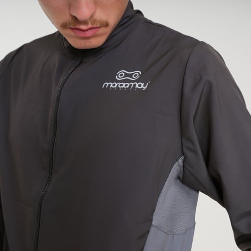 Jaqueta Corta Vento de Ciclismo Masculina Márcio May Sport Preta com Detalhes Cinza Chumbo