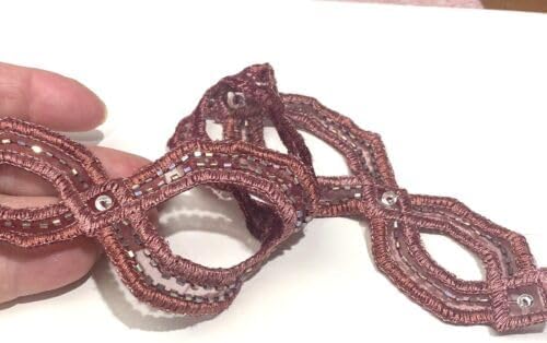 Rose Embroidered Trim Beaded 13" Hand Sewn Sequins Strip 1pc Pink Fabric
