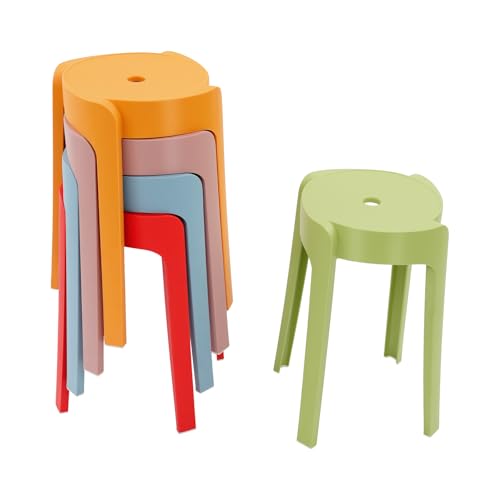 HinLIaDa 5 Pack Plastic Stackable Stools, 18" Plastic Round Stools, Colorful Nesting Stools, Portable Multipurpose Stool Chairs Flexible Seating for Classroom Students School Home Office (Colorful)