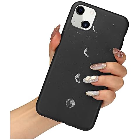 LLZ.COQUE for iPhone 13 Case Cute Silicone Shockproof Phone Case Black Moon Space Design Protective Matte Cover for iPhone 13, Moon Cover