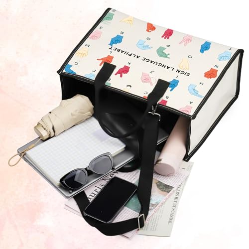 BWWKTOP ASL Teacher Tote Bag American Sign Language Gifts ASL Interpreter Tote Bag Deaf Education Teacher Gifts2