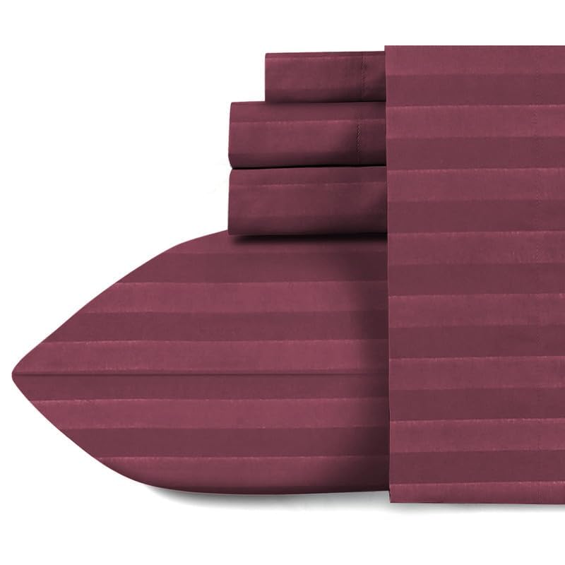 Image of Naksh Bedsheet for Double Bed King Size Stripes 210 TC with 2 Pillow Covers | 100% Pure Cotton Bedsheets | Breathable Fabric for Cool, Comfortable Sleep | King Size Bed Sheet Cotton | Wine |