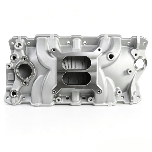 Image of 2701 EPS Dual Plane Intake Manifold for SBC 262-400 V8 Silver | Compatible with Chevy Small Block 305 327 350 383 1955-1986 Idle-5,500 RPM Cast Aluminum Square Bore