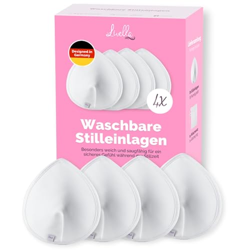 Livella | Waschbare Stilleinlagen (4 Stück) mit saugstarkem Kern aus natürlichen Bambusfasern/wiederverwendbar/inkl. Wäschenetz (Weiß)