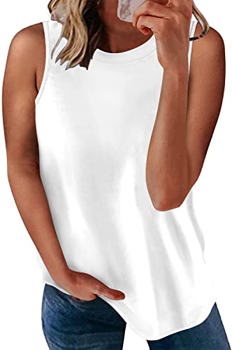 Longyuan Women's Sleeveless Cami Casual Tshirt Loungewear Tank Tops Loose Soft Tunic White,Large #TOP15