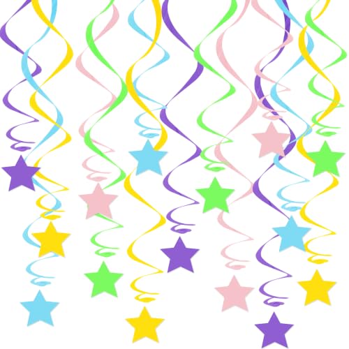 Image of BEISHID Pastel Stars Hanging Swirls Pre-Strung Stars Hanging Decorations for Wedding Baby Shower Gender Reveal Birthday Decorations Supplies,Pack of 15