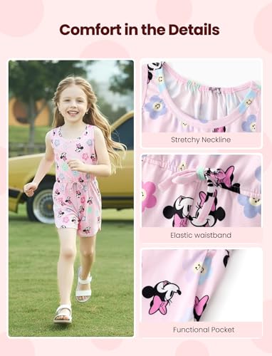 Image of Disney Princess Frozen Minnie Mouse Stitch Girls Romper With Pocket Sleeveless Jumpsuit One Piece Outfit For Toddlers & Kids