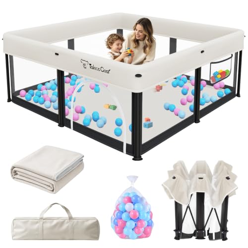 Image of TOREVSIOR Foldable Baby Playpen with Mat, 50 inchx50 inch Collapsible Play Pen for Babies and Toddlers, Indoor & Outdoor Kids Safety Play Pen, Portable Play Yard, Foldable Baby Playpen with 50 Ocean Balls