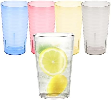 5 PCS Plastic Tumblers, Stackable Drink Cups, Plastic Pint Glasse...