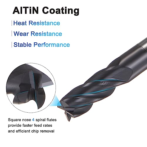Image of HARFINGTON 4pcs Square End Mills 3 /16 inch Cutting Dia HRC 60 4 Flutes AlTiN Coating Tungsten Steel Carbide Mill Bit for Hardened Steels