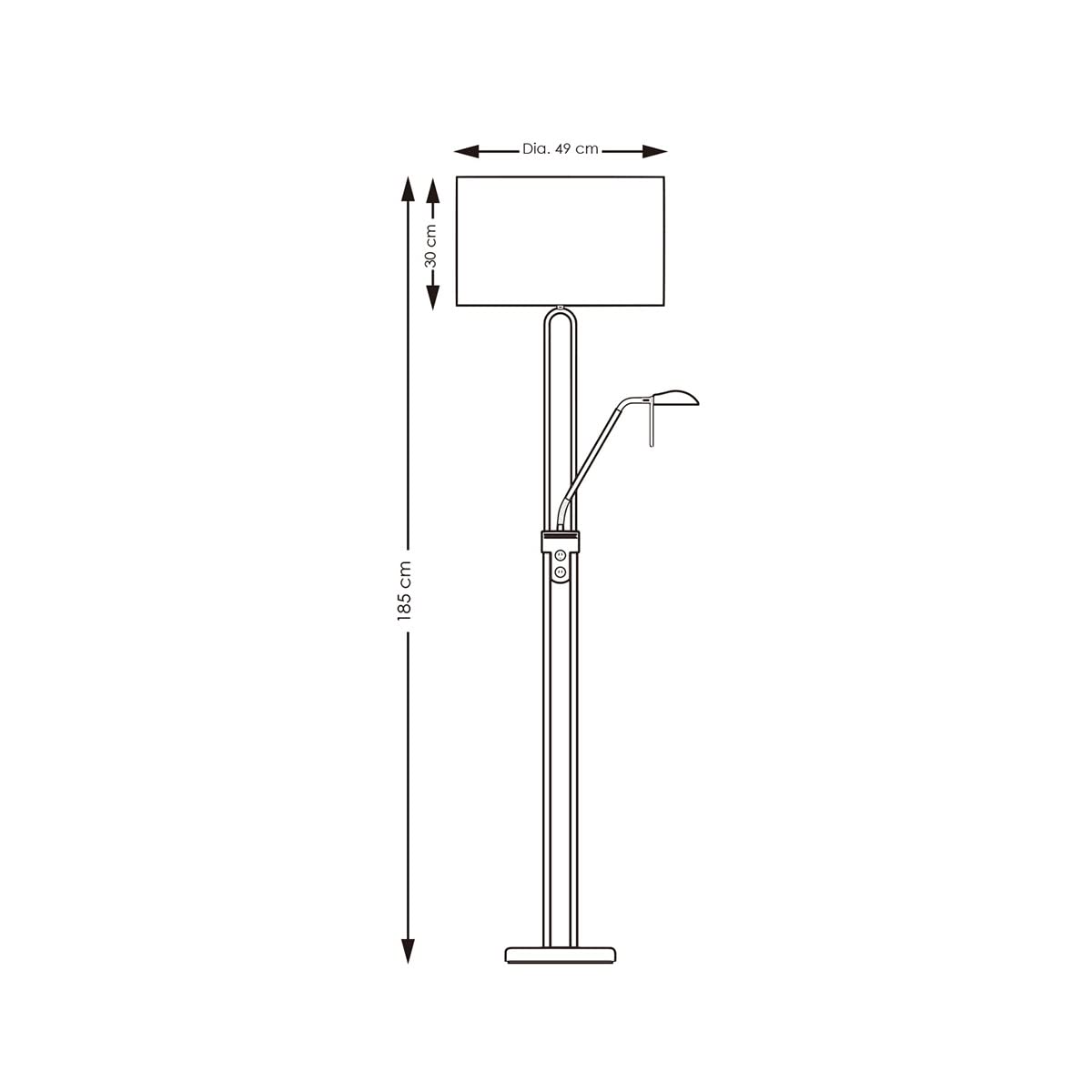 Home Sweet Home Lámpara de pie de techo con luz de lectura regulable – Lámpara de pie para salón blanca, lámpara LED de 170 cm con pantalla de tela, incluye bombillas E27 y G9